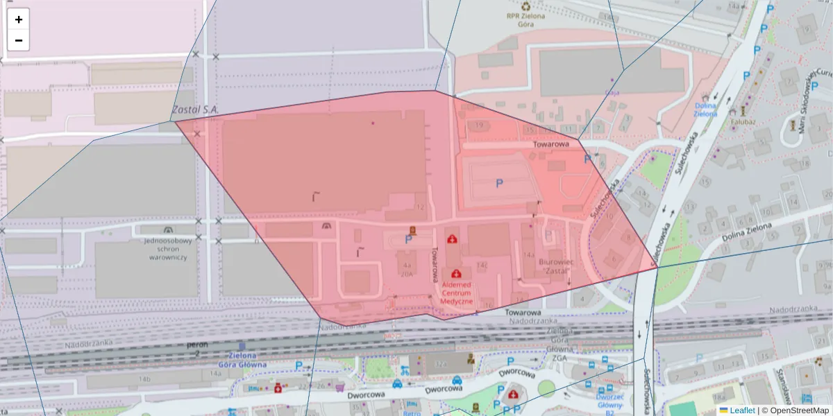 Szczegółowa mapa kodu pocztowego 65-114 z granicami, sąsiednimi kodami pocztowymi i urzędami pocztowymi