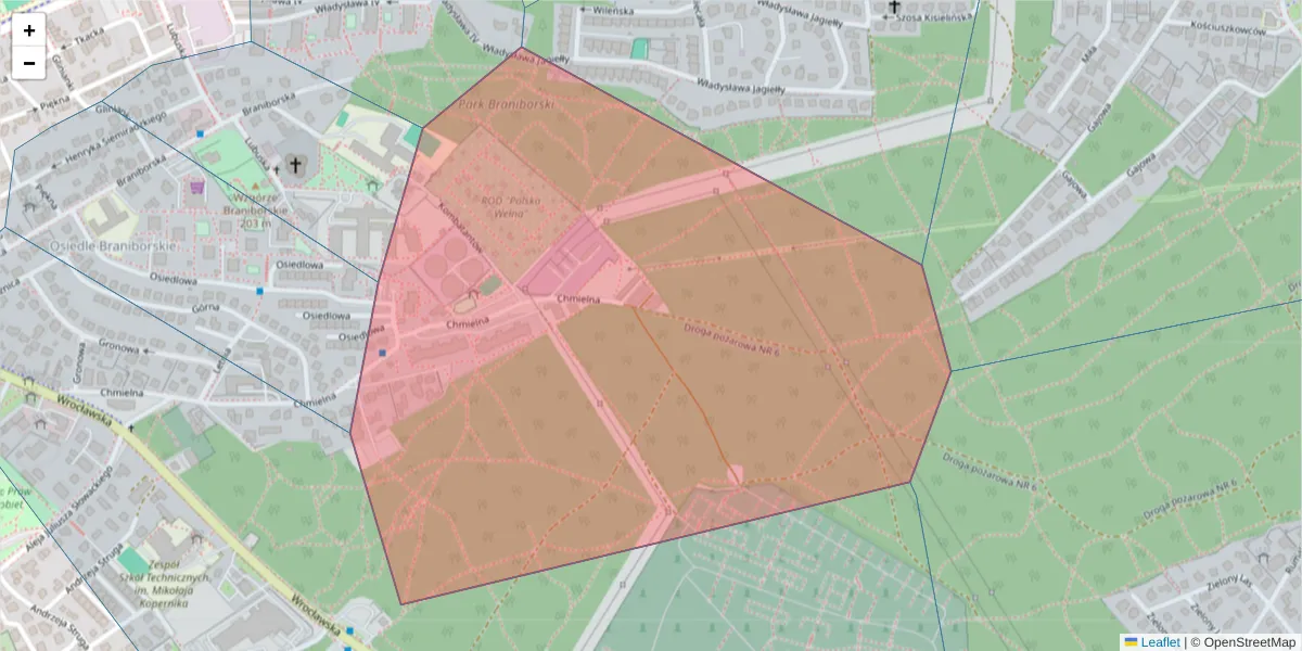 Szczegółowa mapa kodu pocztowego 65-261 z granicami, sąsiednimi kodami pocztowymi i urzędami pocztowymi