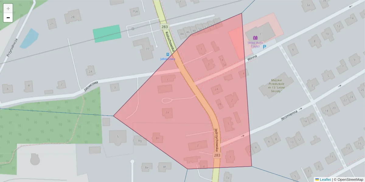 Szczegółowa mapa kodu pocztowego 65-366 z granicami, sąsiednimi kodami pocztowymi i urzędami pocztowymi
