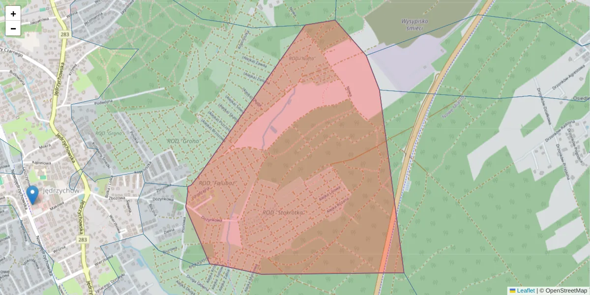 Szczegółowa mapa kodu pocztowego 65-373 z granicami, sąsiednimi kodami pocztowymi i urzędami pocztowymi