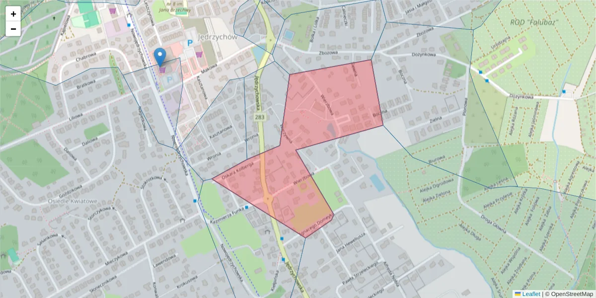 Szczegółowa mapa kodu pocztowego 65-376 z granicami, sąsiednimi kodami pocztowymi i urzędami pocztowymi