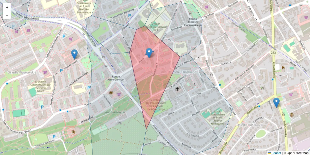 Szczegółowa mapa kodu pocztowego 65-514 z granicami, sąsiednimi kodami pocztowymi i urzędami pocztowymi