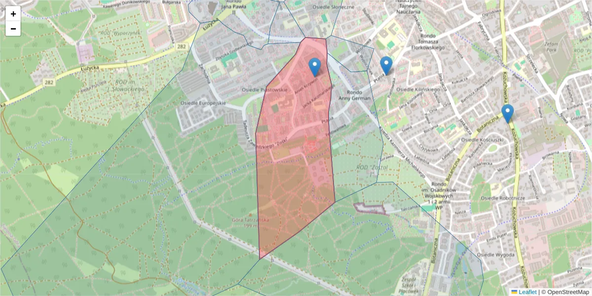 Szczegółowa mapa kodu pocztowego 65-534 z granicami, sąsiednimi kodami pocztowymi i urzędami pocztowymi