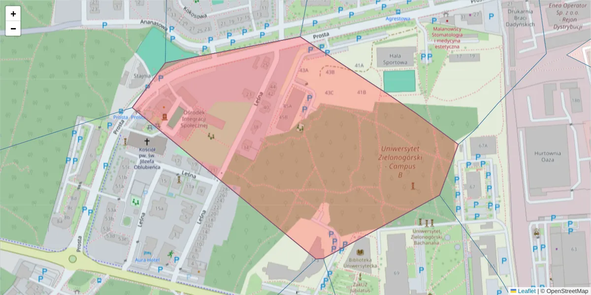 Szczegółowa mapa kodu pocztowego 65-783 z granicami, sąsiednimi kodami pocztowymi i urzędami pocztowymi