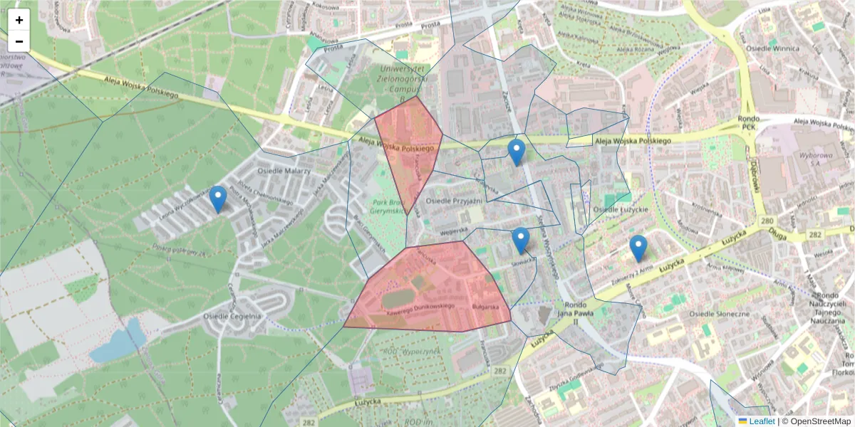 Szczegółowa mapa kodu pocztowego 65-941 z granicami, sąsiednimi kodami pocztowymi i urzędami pocztowymi