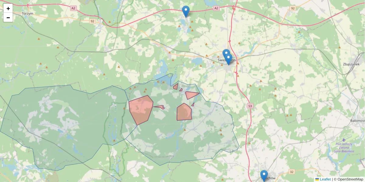 Szczegółowa mapa kodu pocztowego 66-211 z granicami, sąsiednimi kodami pocztowymi i urzędami pocztowymi