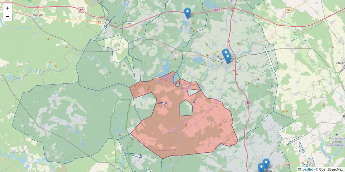 Szczegółowa mapa kodu pocztowego 66-213 z granicami, sąsiednimi kodami pocztowymi i urzędami pocztowymi
