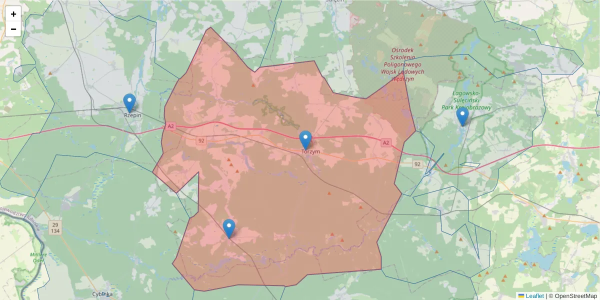 Szczegółowa mapa kodu pocztowego 66-235 z granicami, sąsiednimi kodami pocztowymi i urzędami pocztowymi