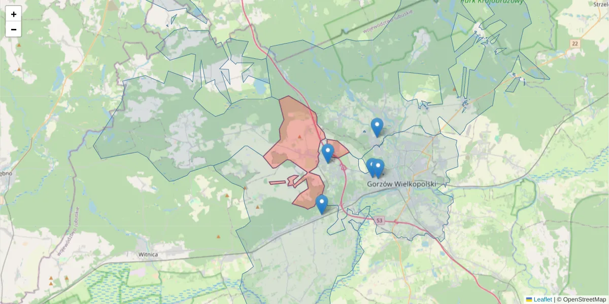 Szczegółowa mapa kodu pocztowego 66-432 z granicami, sąsiednimi kodami pocztowymi i urzędami pocztowymi