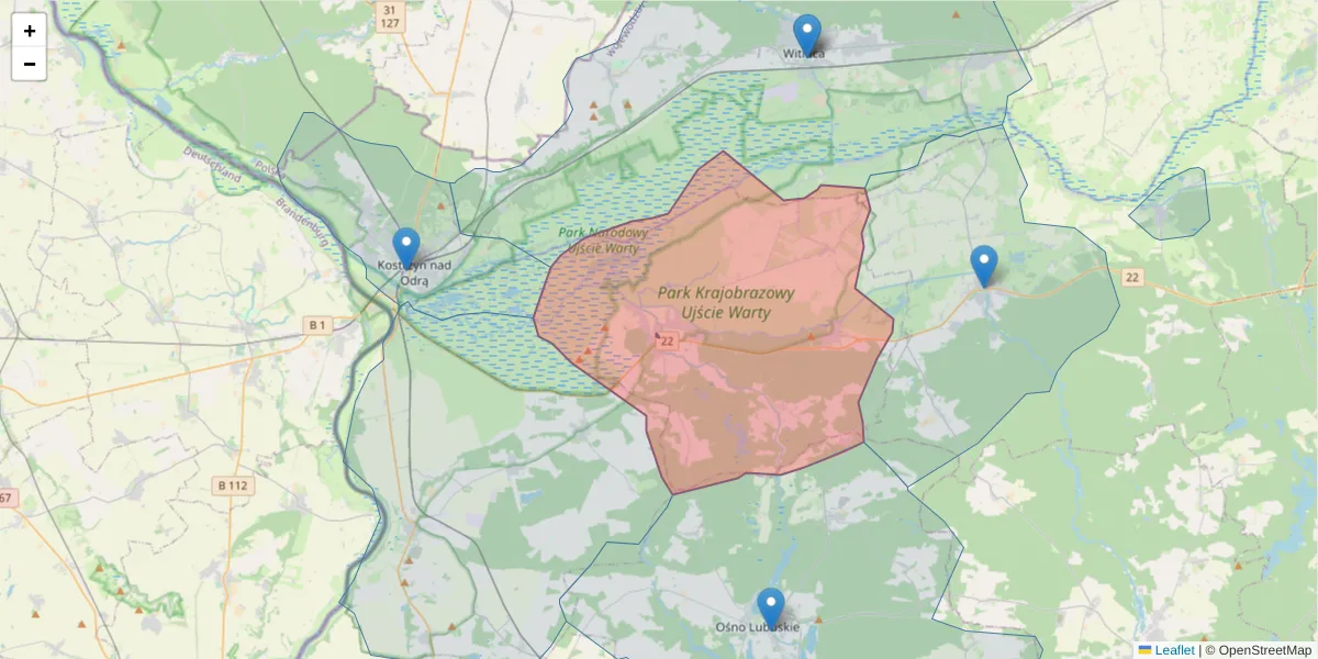 Szczegółowa mapa kodu pocztowego 66-436 z granicami, sąsiednimi kodami pocztowymi i urzędami pocztowymi