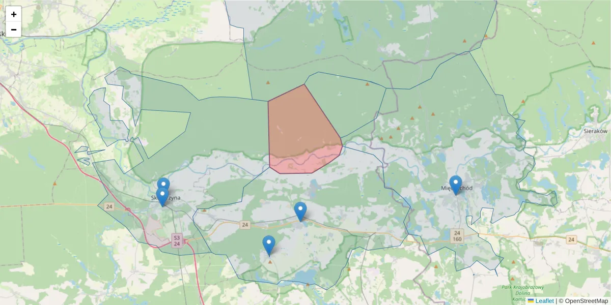 Szczegółowa mapa kodu pocztowego 66-441 z granicami, sąsiednimi kodami pocztowymi i urzędami pocztowymi