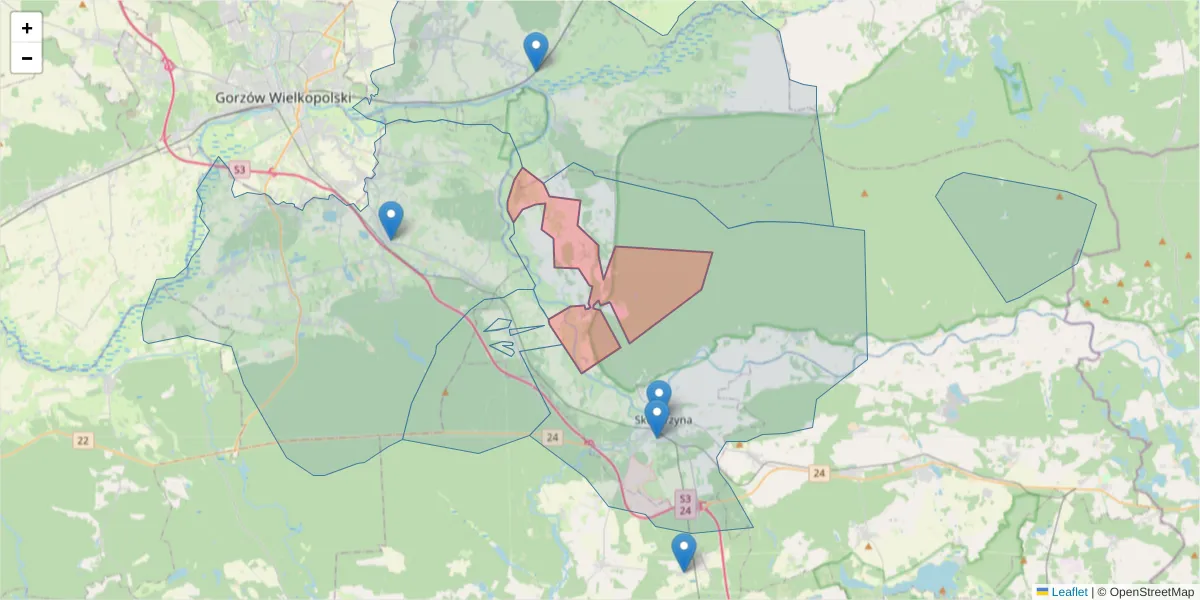 Szczegółowa mapa kodu pocztowego 66-443 z granicami, sąsiednimi kodami pocztowymi i urzędami pocztowymi