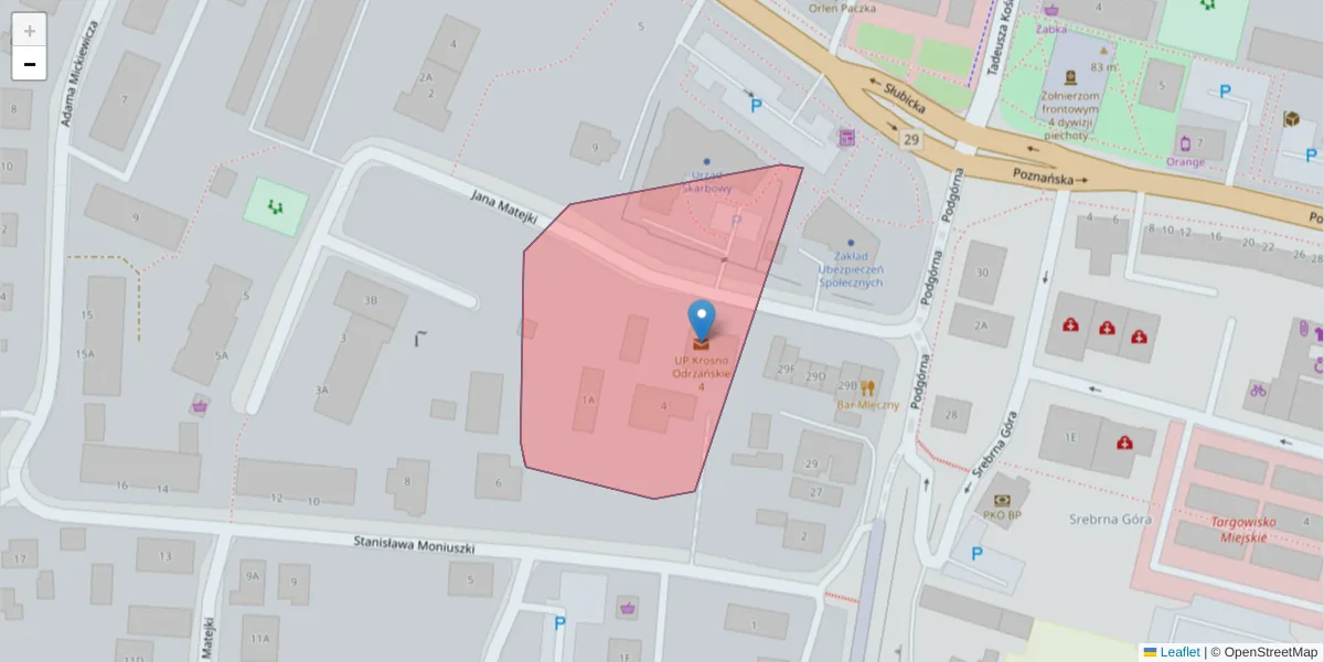 Szczegółowa mapa kodu pocztowego 66-602 z granicami, sąsiednimi kodami pocztowymi i urzędami pocztowymi