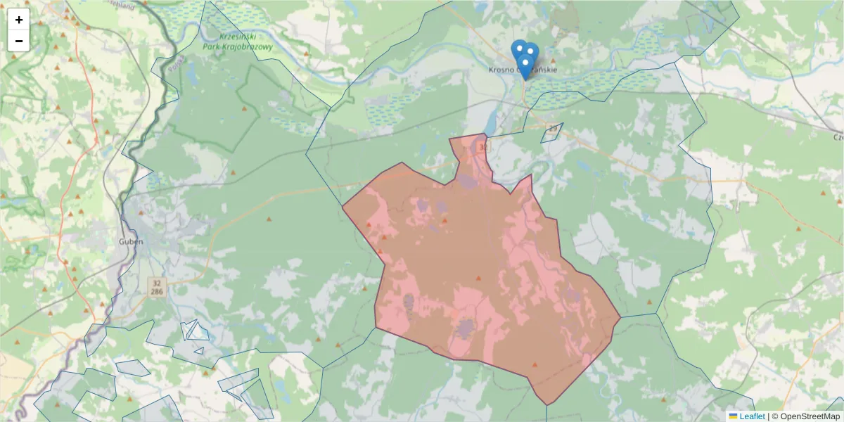 Szczegółowa mapa kodu pocztowego 66-627 z granicami, sąsiednimi kodami pocztowymi i urzędami pocztowymi
