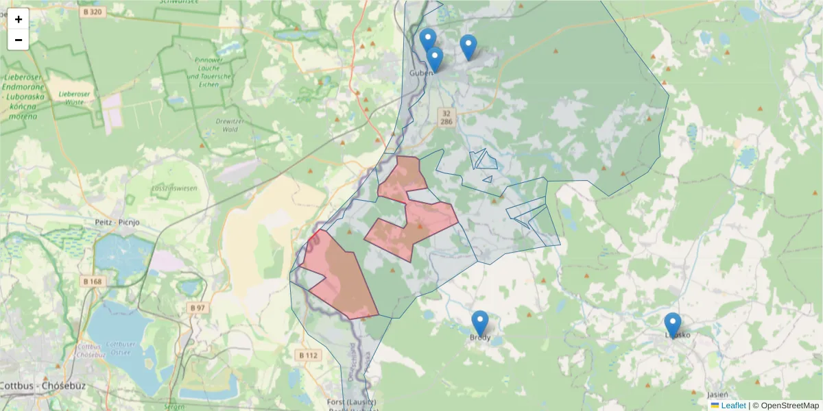 Szczegółowa mapa kodu pocztowego 66-629 z granicami, sąsiednimi kodami pocztowymi i urzędami pocztowymi