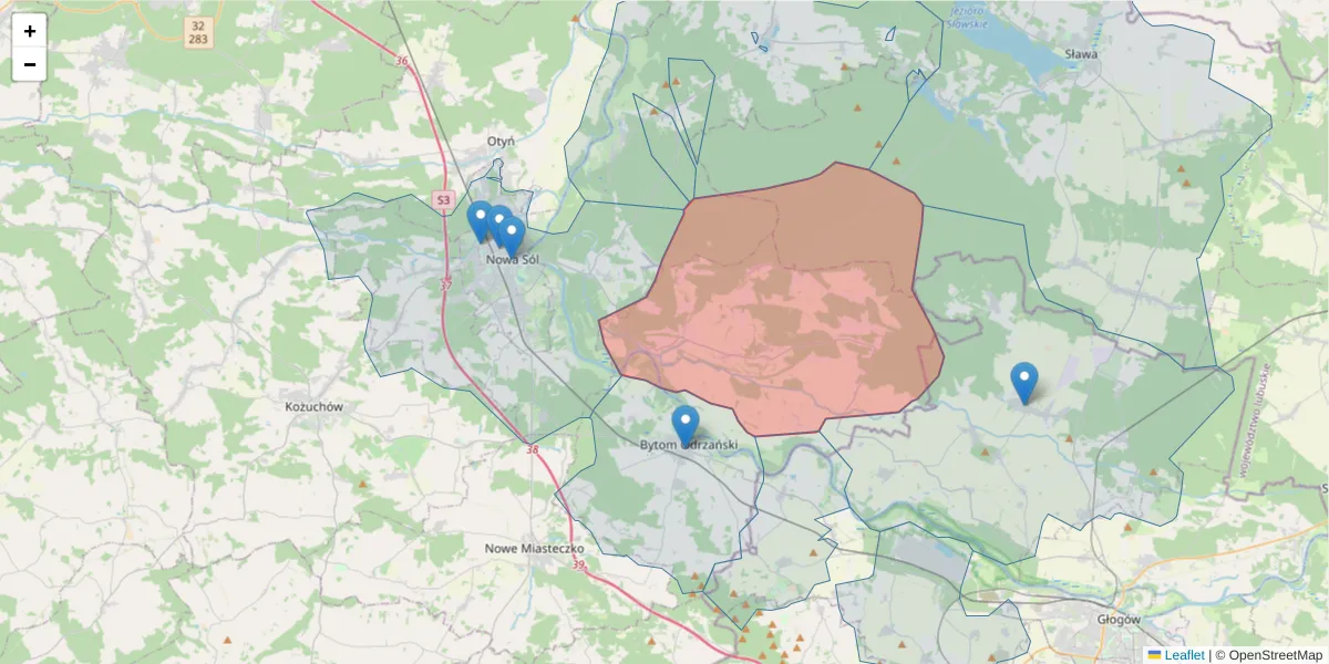 Szczegółowa mapa kodu pocztowego 67-112 z granicami, sąsiednimi kodami pocztowymi i urzędami pocztowymi