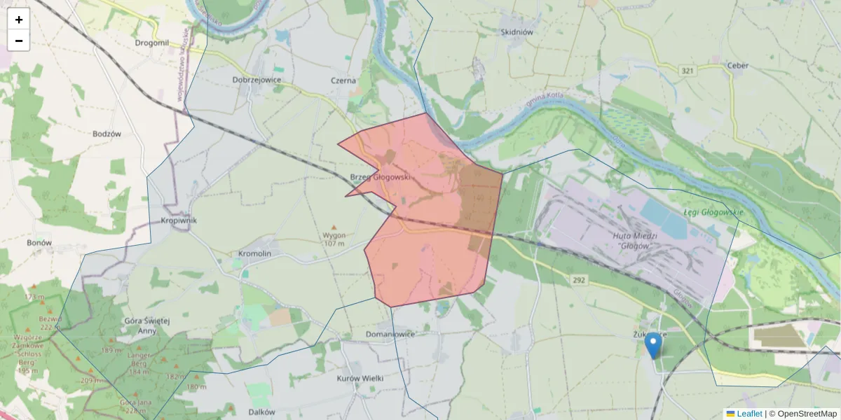 Szczegółowa mapa kodu pocztowego 67-232 z granicami, sąsiednimi kodami pocztowymi i urzędami pocztowymi