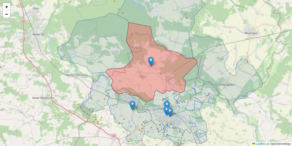 Szczegółowa mapa kodu pocztowego 67-240 z granicami, sąsiednimi kodami pocztowymi i urzędami pocztowymi