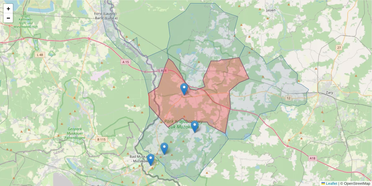 Szczegółowa mapa kodu pocztowego 68-212 z granicami, sąsiednimi kodami pocztowymi i urzędami pocztowymi
