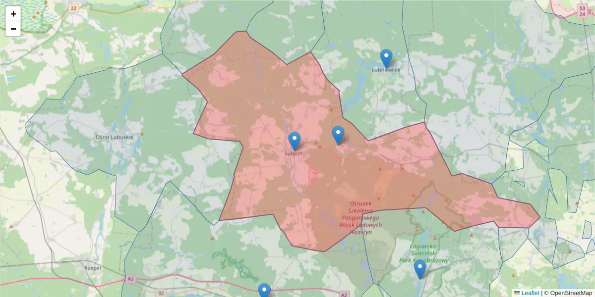 Szczegółowa mapa kodu pocztowego 69-200 z granicami, sąsiednimi kodami pocztowymi i urzędami pocztowymi