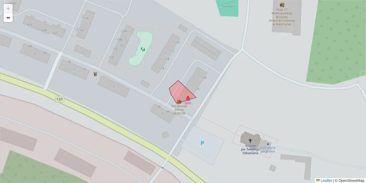 Szczegółowa mapa kodu pocztowego 69-211 z granicami, sąsiednimi kodami pocztowymi i urzędami pocztowymi