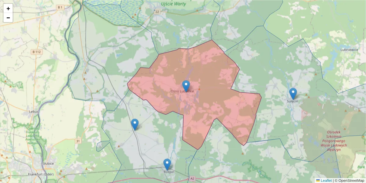 Szczegółowa mapa kodu pocztowego 69-220 z granicami, sąsiednimi kodami pocztowymi i urzędami pocztowymi