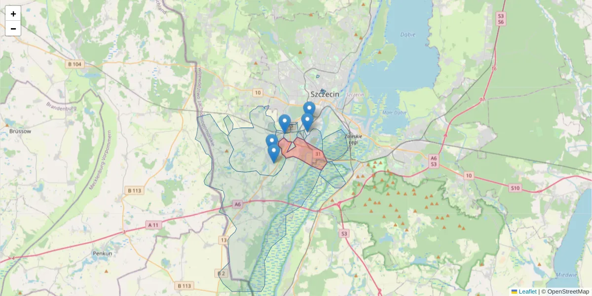 Szczegółowa mapa kodu pocztowego 70-001 z granicami, sąsiednimi kodami pocztowymi i urzędami pocztowymi