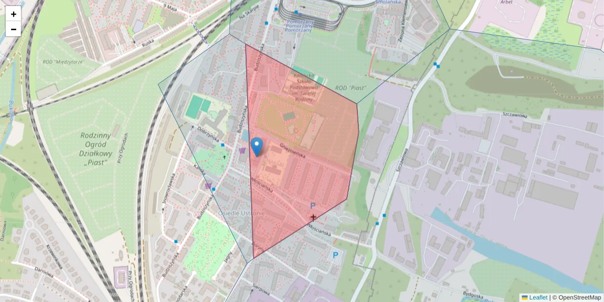 Szczegółowa mapa kodu pocztowego 70-021 z granicami, sąsiednimi kodami pocztowymi i urzędami pocztowymi