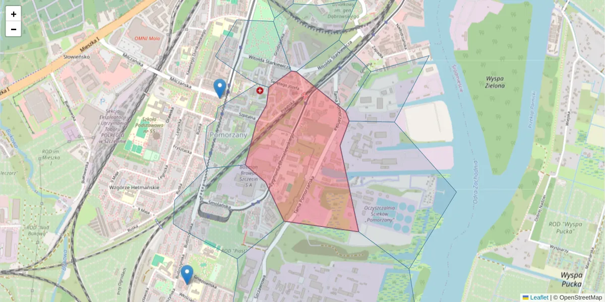 Szczegółowa mapa kodu pocztowego 70-028 z granicami, sąsiednimi kodami pocztowymi i urzędami pocztowymi