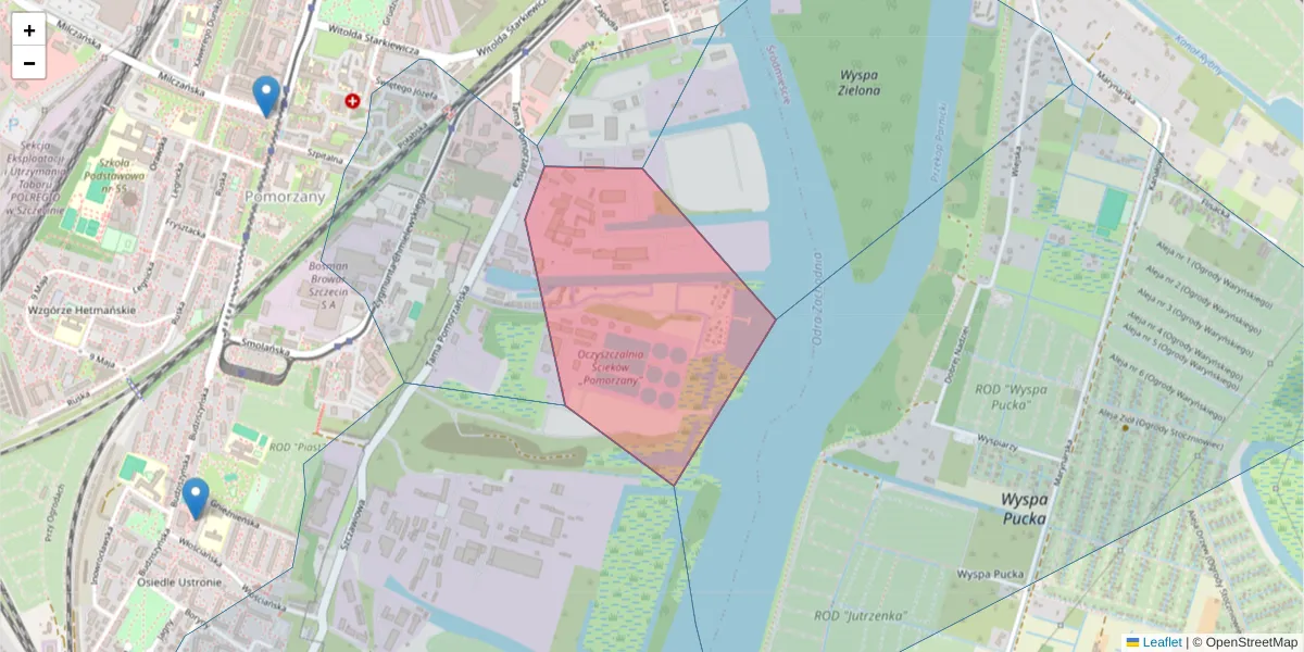 Szczegółowa mapa kodu pocztowego 70-030 z granicami, sąsiednimi kodami pocztowymi i urzędami pocztowymi