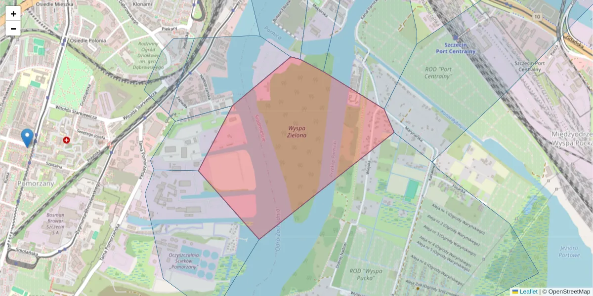 Szczegółowa mapa kodu pocztowego 70-031 z granicami, sąsiednimi kodami pocztowymi i urzędami pocztowymi