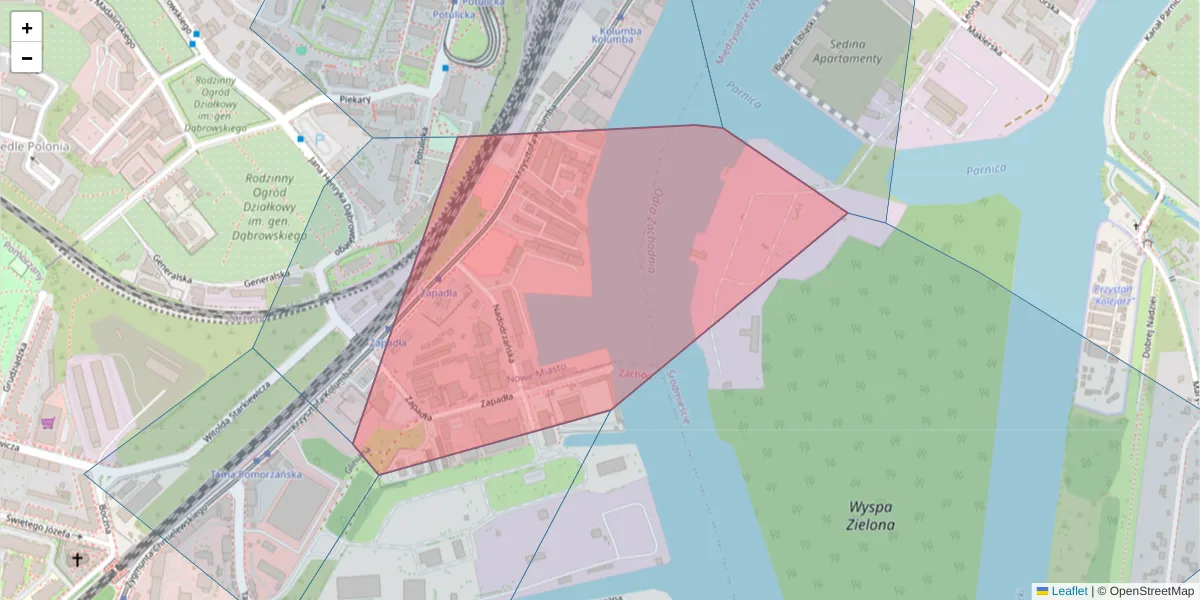 Szczegółowa mapa kodu pocztowego 70-033 z granicami, sąsiednimi kodami pocztowymi i urzędami pocztowymi