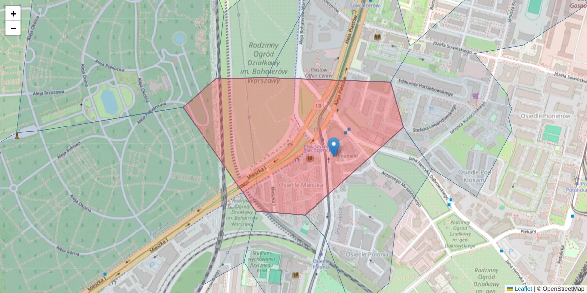 Szczegółowa mapa kodu pocztowego 70-106 z granicami, sąsiednimi kodami pocztowymi i urzędami pocztowymi