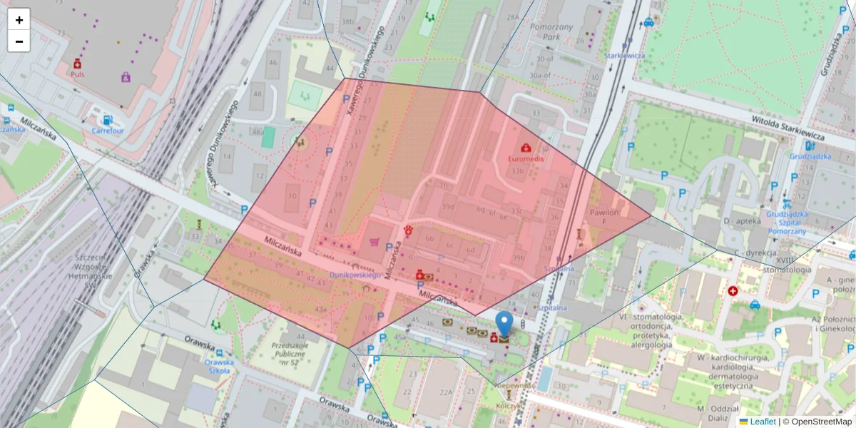 Szczegółowa mapa kodu pocztowego 70-117 z granicami, sąsiednimi kodami pocztowymi i urzędami pocztowymi