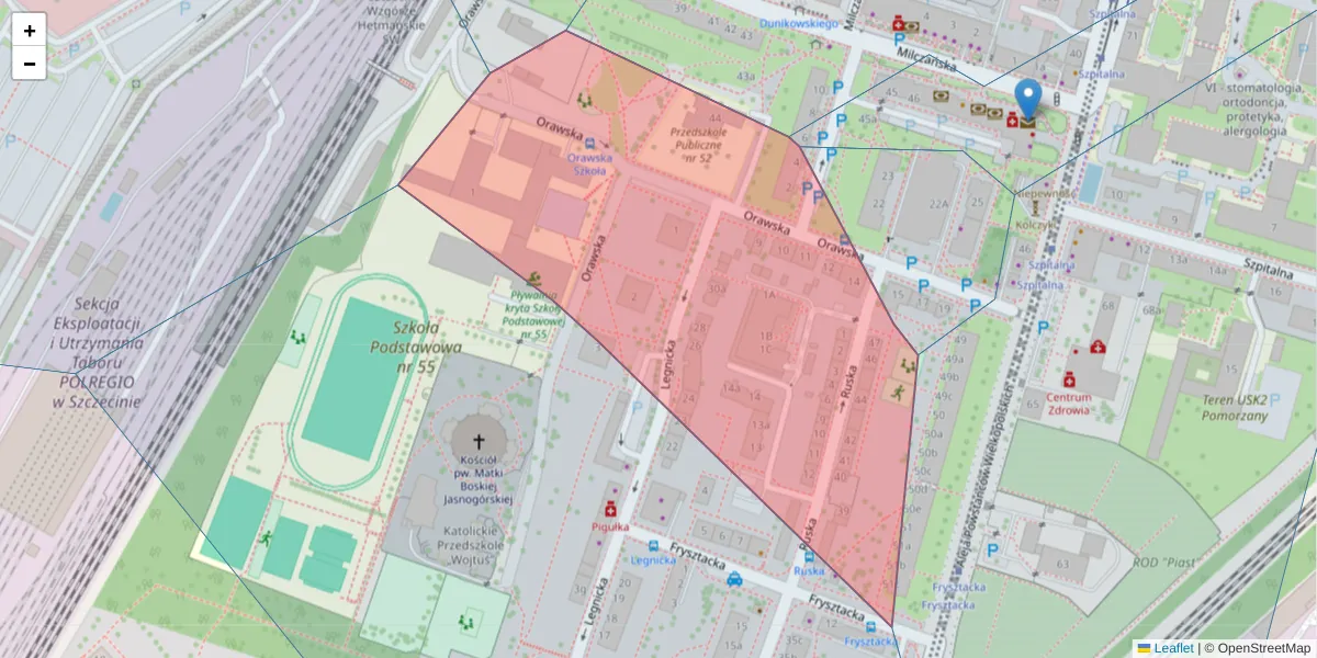Szczegółowa mapa kodu pocztowego 70-132 z granicami, sąsiednimi kodami pocztowymi i urzędami pocztowymi
