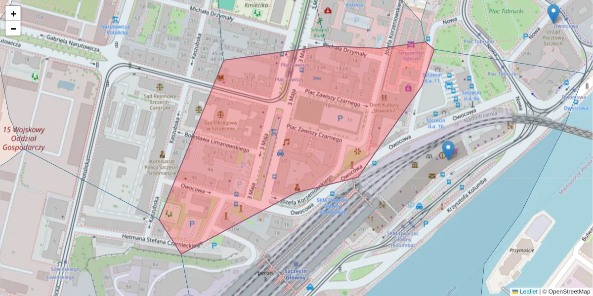 Szczegółowa mapa kodu pocztowego 70-212 z granicami, sąsiednimi kodami pocztowymi i urzędami pocztowymi