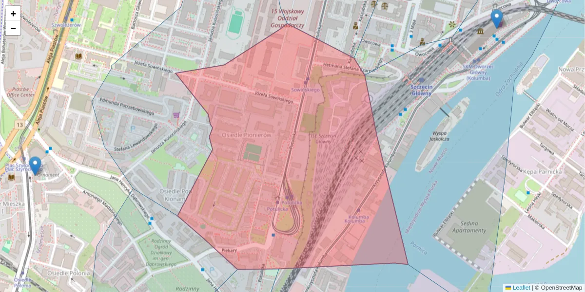 Szczegółowa mapa kodu pocztowego 70-236 z granicami, sąsiednimi kodami pocztowymi i urzędami pocztowymi