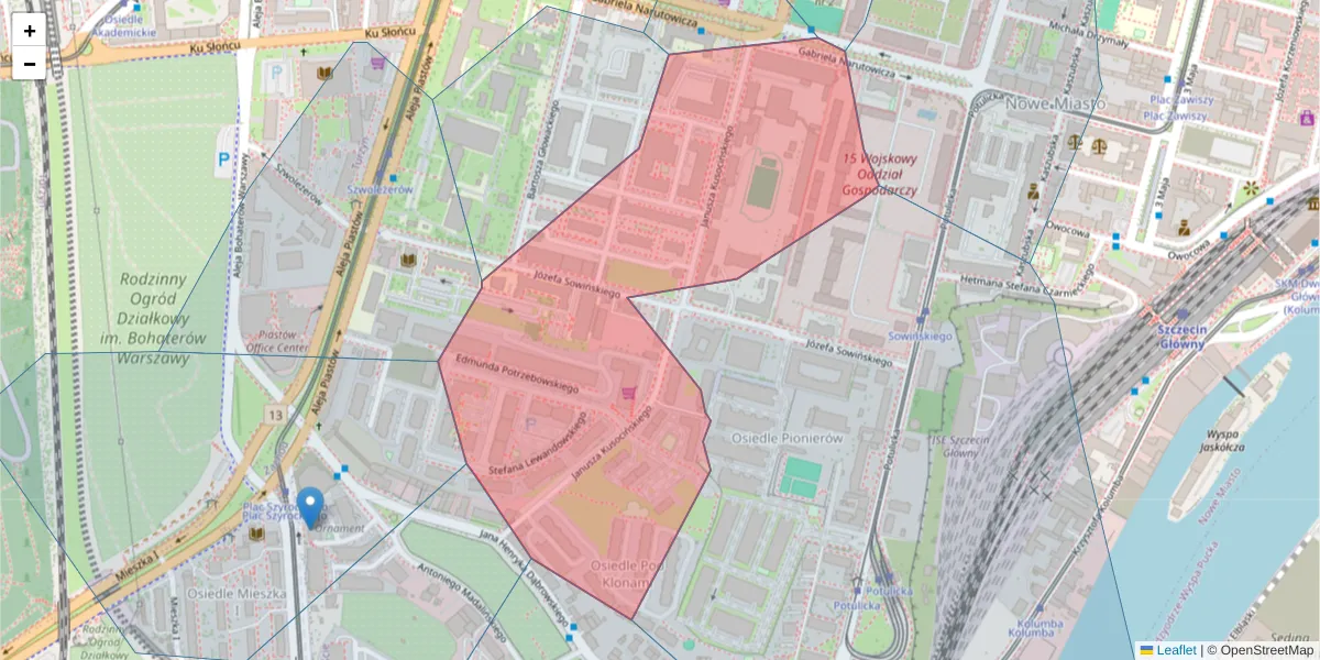 Szczegółowa mapa kodu pocztowego 70-237 z granicami, sąsiednimi kodami pocztowymi i urzędami pocztowymi