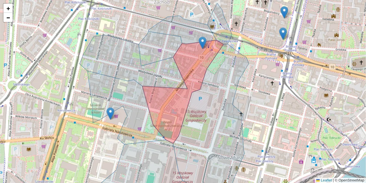 Szczegółowa mapa kodu pocztowego 70-241 z granicami, sąsiednimi kodami pocztowymi i urzędami pocztowymi