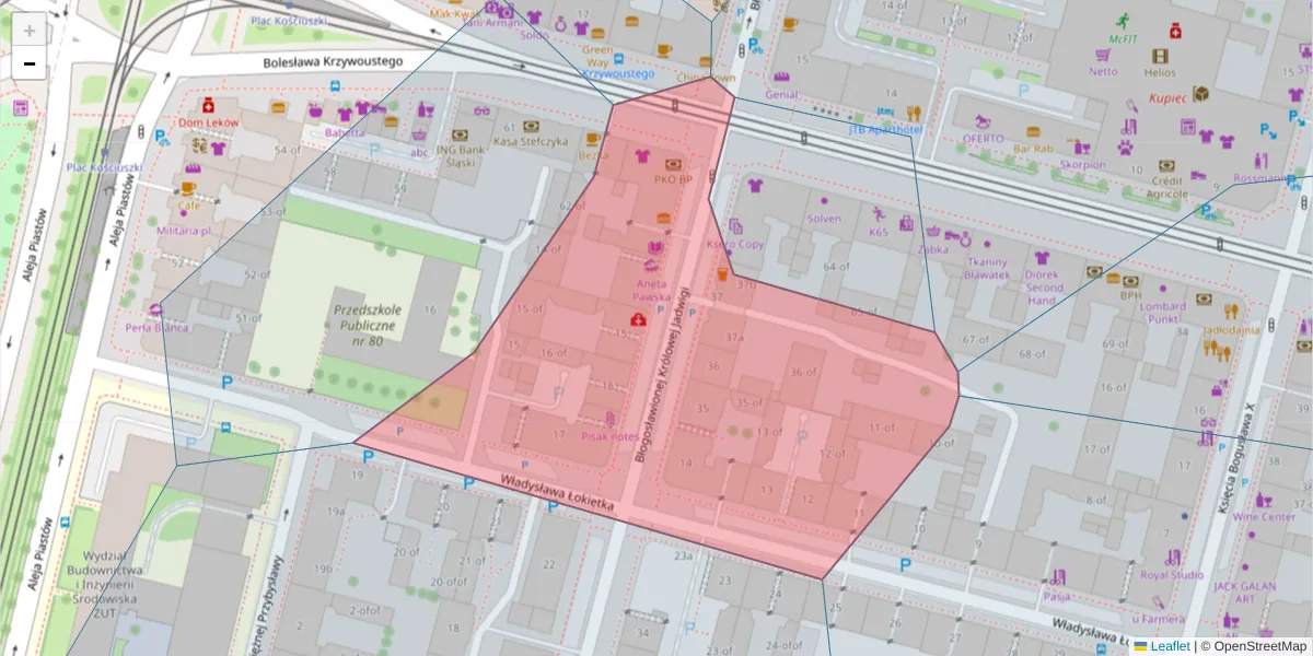 Szczegółowa mapa kodu pocztowego 70-261 z granicami, sąsiednimi kodami pocztowymi i urzędami pocztowymi