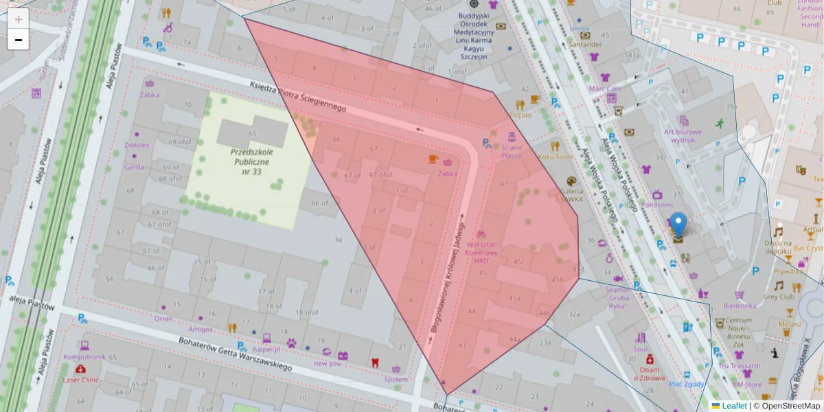 Szczegółowa mapa kodu pocztowego 70-300 z granicami, sąsiednimi kodami pocztowymi i urzędami pocztowymi