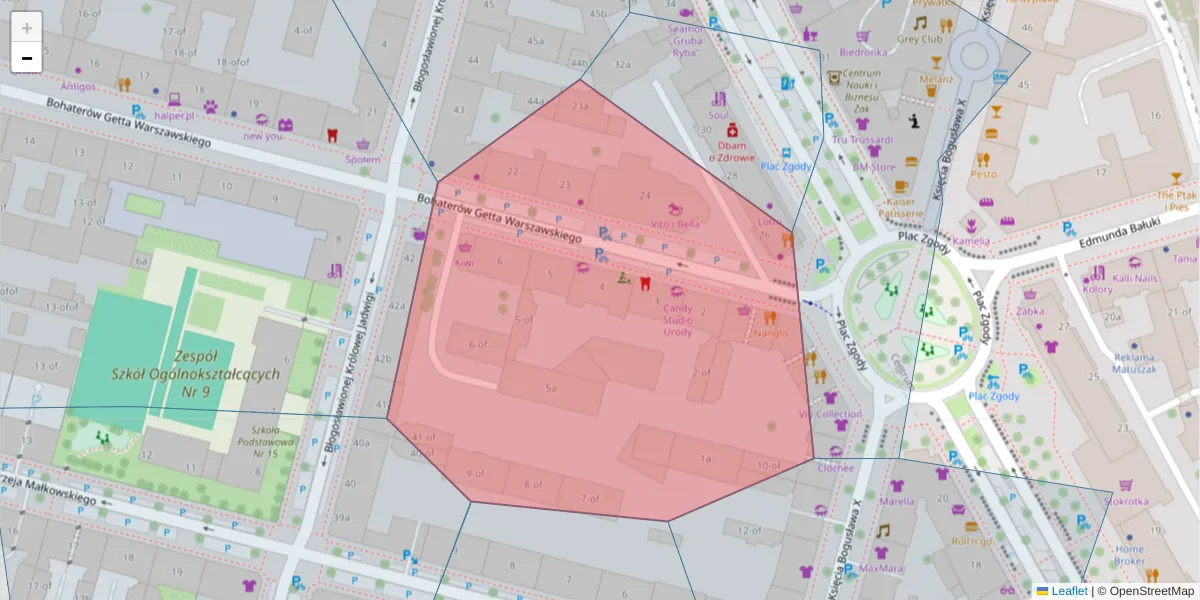 Szczegółowa mapa kodu pocztowego 70-302 z granicami, sąsiednimi kodami pocztowymi i urzędami pocztowymi