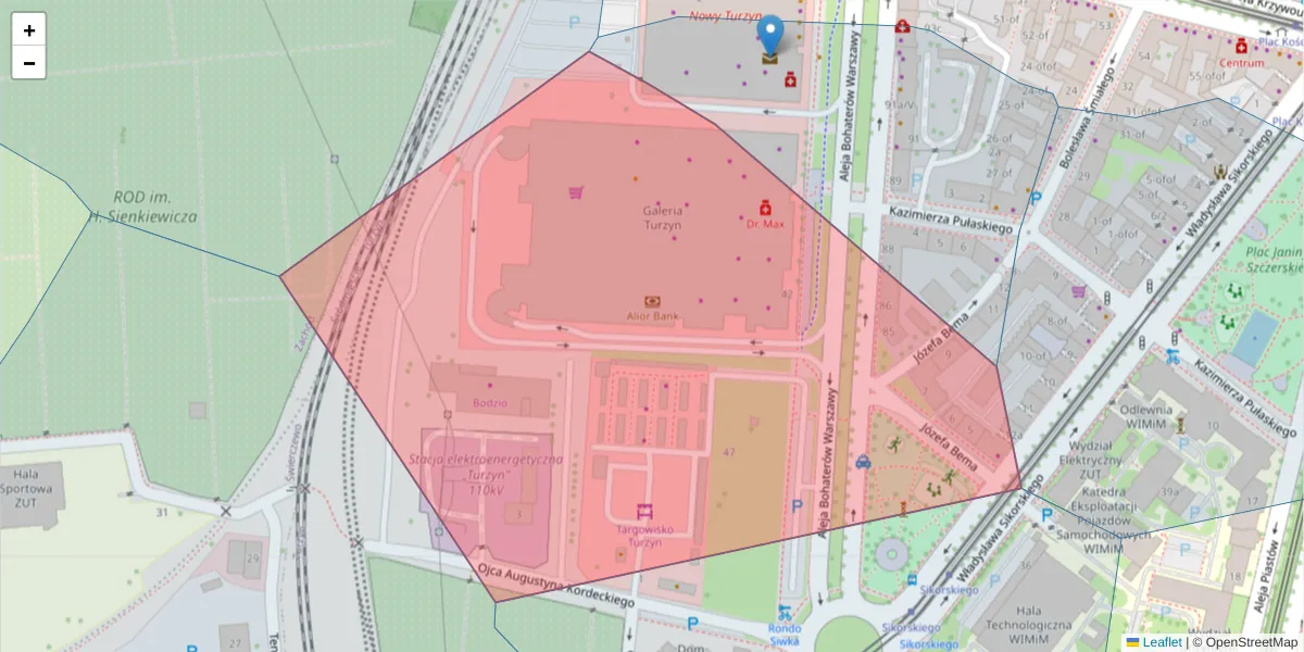 Szczegółowa mapa kodu pocztowego 70-342 z granicami, sąsiednimi kodami pocztowymi i urzędami pocztowymi