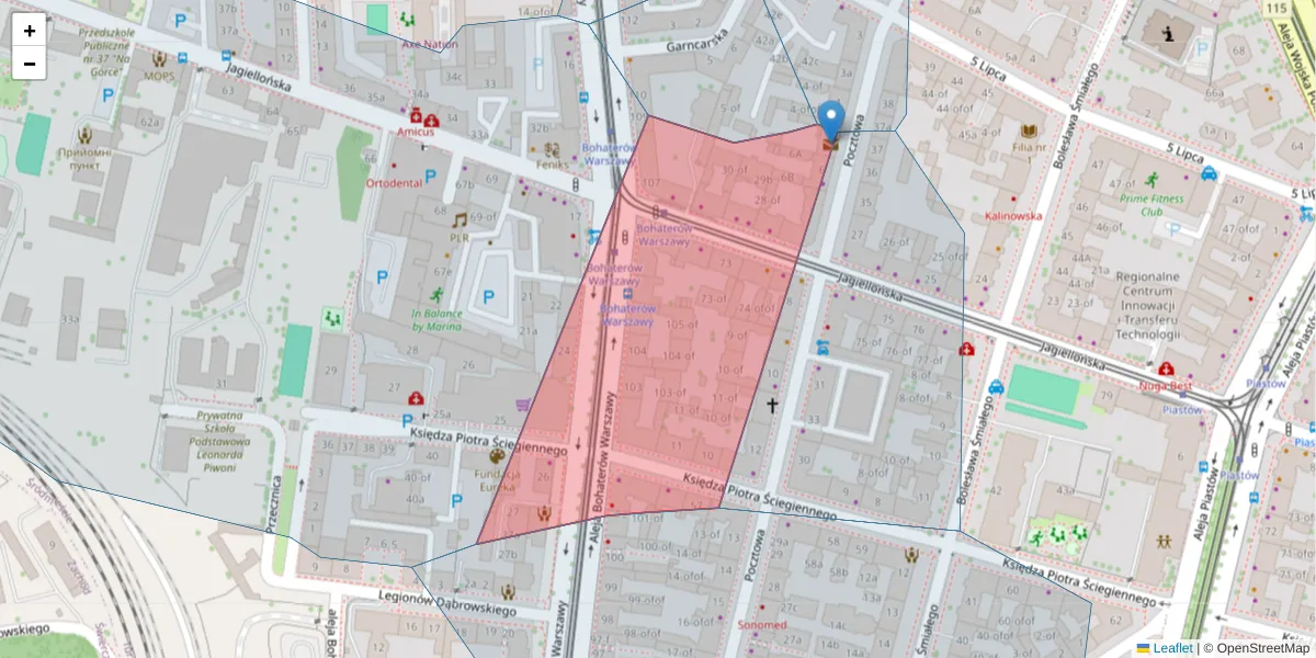 Szczegółowa mapa kodu pocztowego 70-365 z granicami, sąsiednimi kodami pocztowymi i urzędami pocztowymi