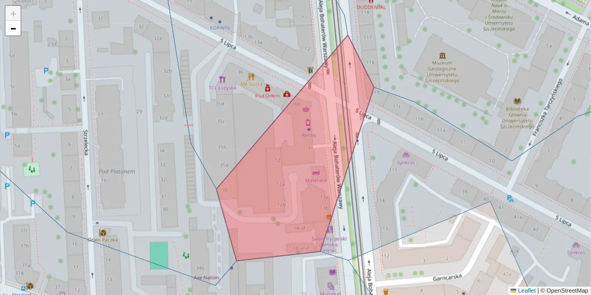 Szczegółowa mapa kodu pocztowego 70-370 z granicami, sąsiednimi kodami pocztowymi i urzędami pocztowymi