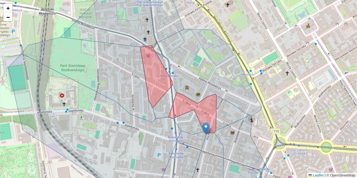 Szczegółowa mapa kodu pocztowego 70-375 z granicami, sąsiednimi kodami pocztowymi i urzędami pocztowymi