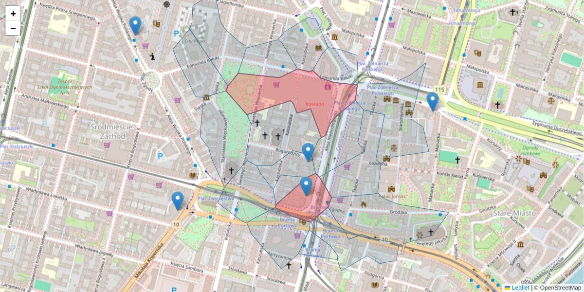 Szczegółowa mapa kodu pocztowego 70-404 z granicami, sąsiednimi kodami pocztowymi i urzędami pocztowymi