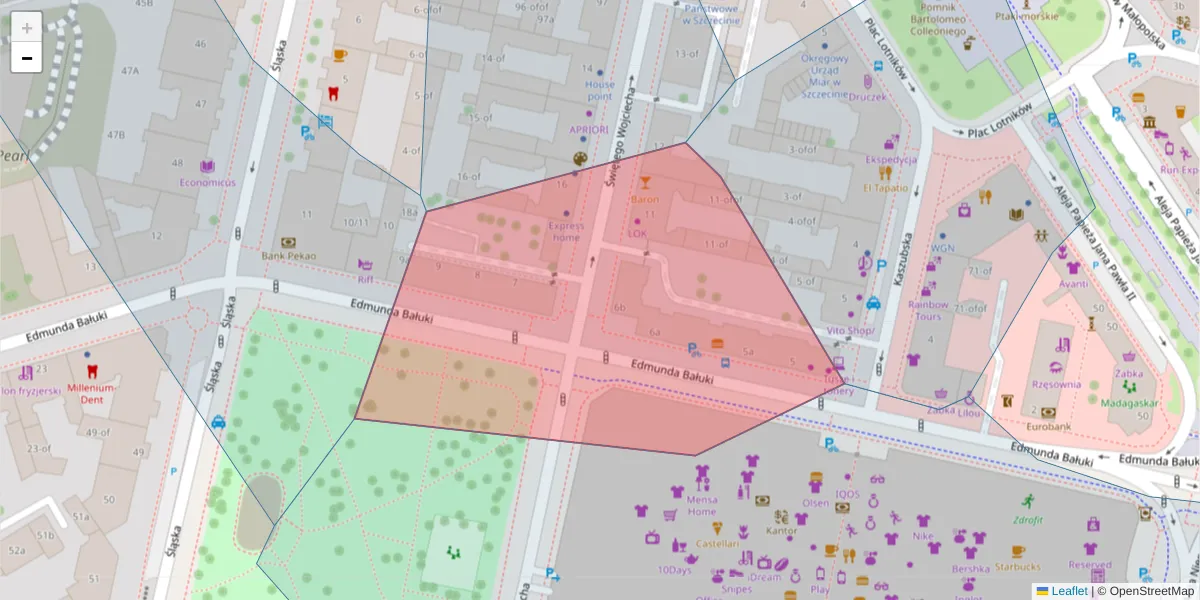 Szczegółowa mapa kodu pocztowego 70-406 z granicami, sąsiednimi kodami pocztowymi i urzędami pocztowymi