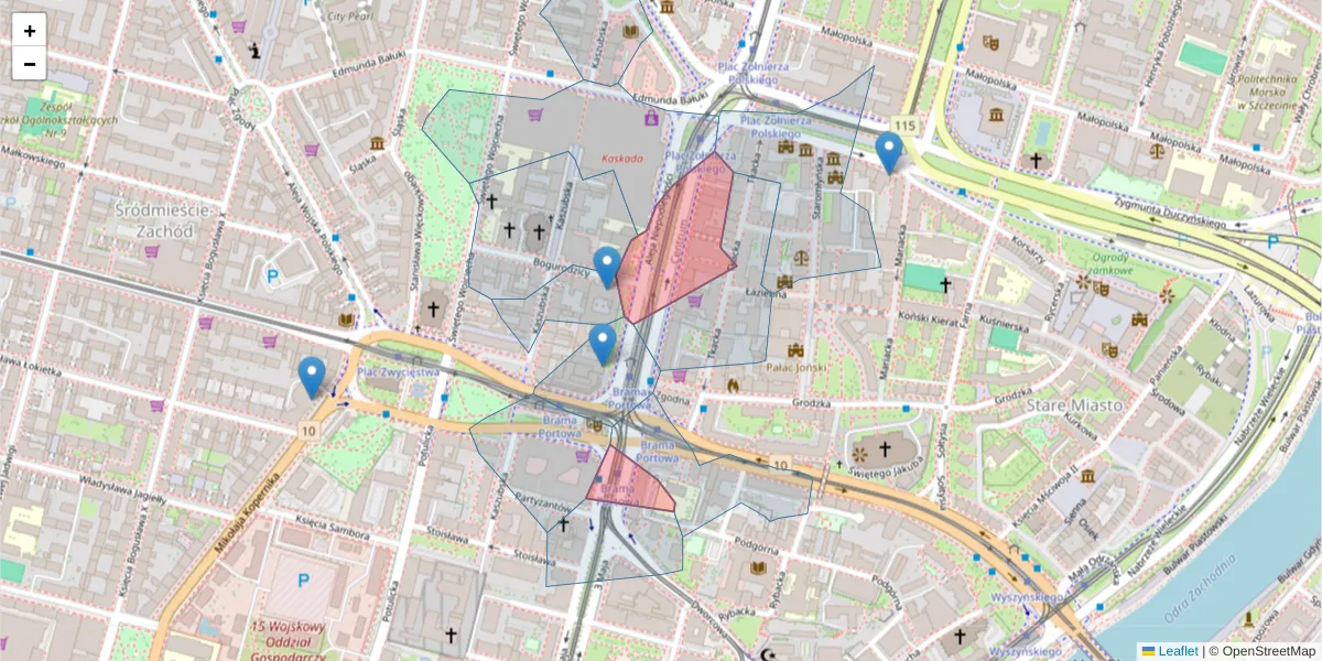 Szczegółowa mapa kodu pocztowego 70-412 z granicami, sąsiednimi kodami pocztowymi i urzędami pocztowymi