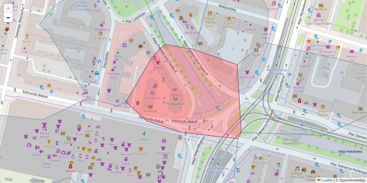 Szczegółowa mapa kodu pocztowego 70-413 z granicami, sąsiednimi kodami pocztowymi i urzędami pocztowymi